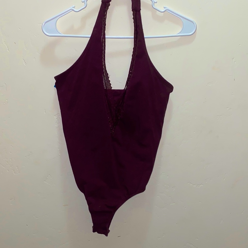 Maroon, V-neck, Bodysuit, Size M